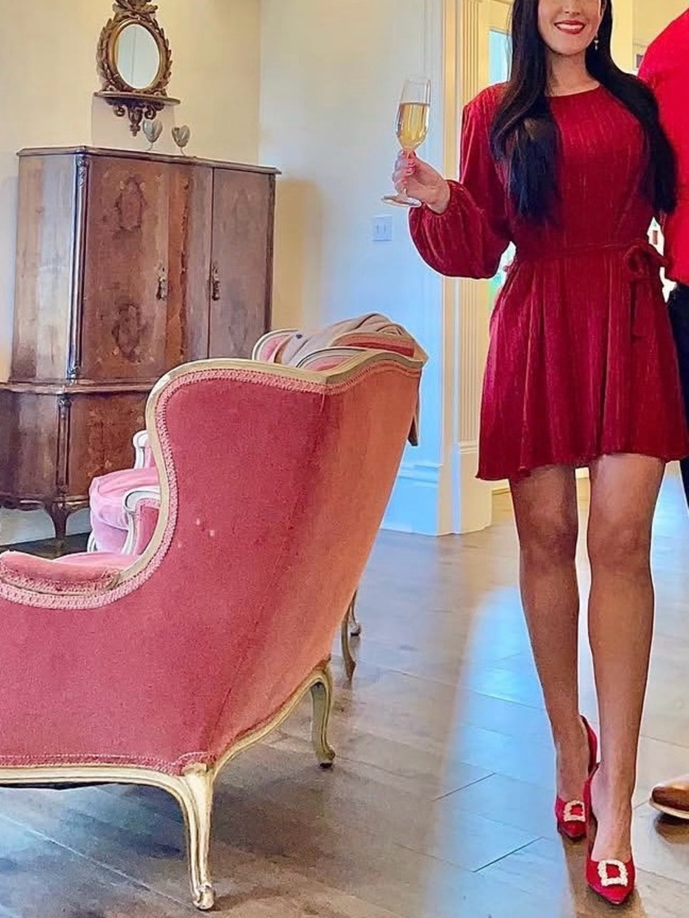 Abercrombie & Fitch Red Velvet Long-Sleeve Mini Dress